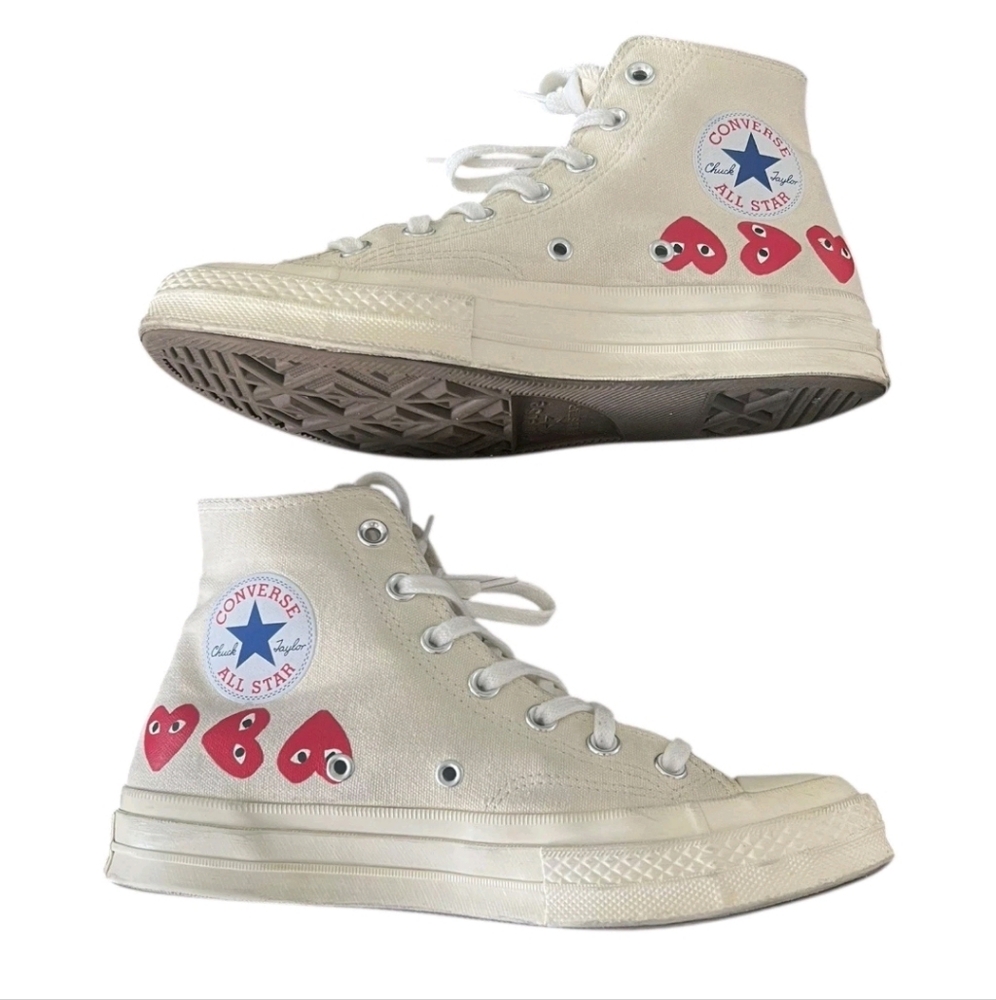 WOMEN Sz8/MEN Sz6 CONVERSE CHUCK TAYLOR HI COMME DE GARcons 162972C MULTI Heart